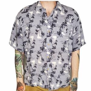 GEORGE Hawaiian beer shirt button up short sleeve‎ rayon L
